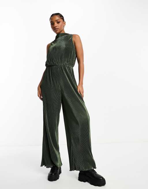 Taupe Plisse Cowl Neck Jumpsuit – AX Paris