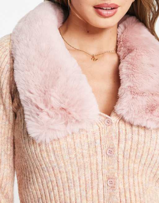 Cardigan with faux hot sale fur collar