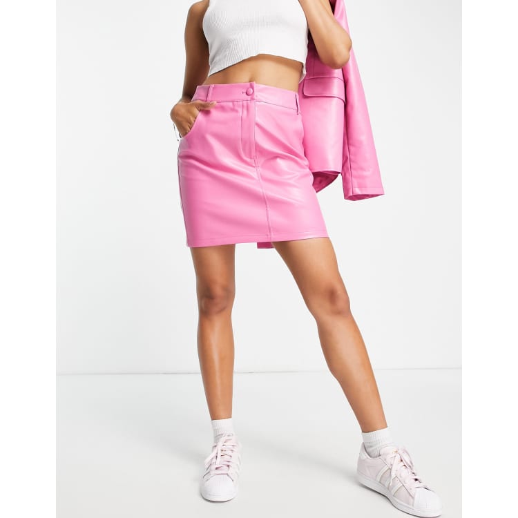 Rose pink faux shop leather a-line mini skirt