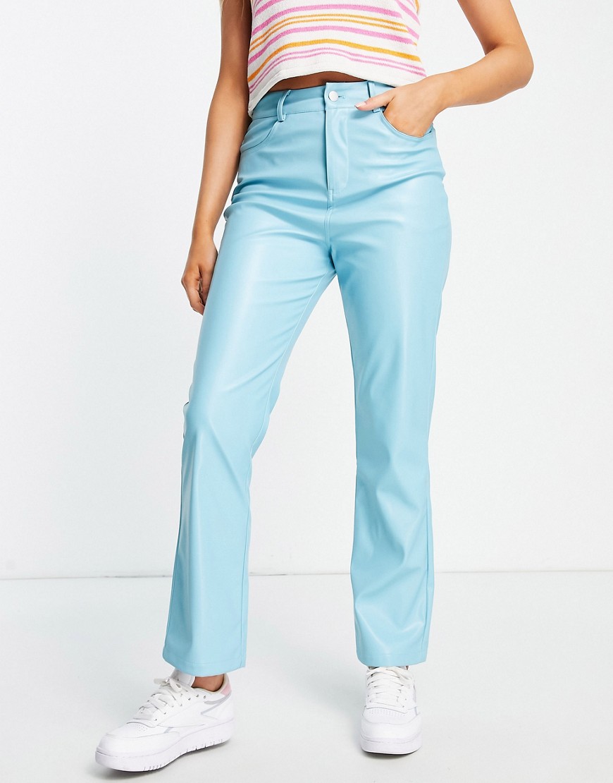 The Frolic Faux Leather Straight Leg Pants In Turquoise-blue
