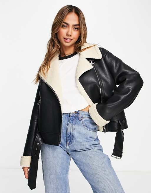 The Frolic faux shearling aviator jacket in black | ASOS