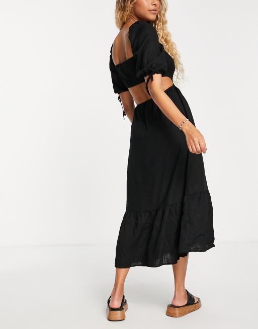 black dress pants petite women Black Puff Sleeve Splicing Receive Waist Small A-line Dress Summer Sex   Lee Nhi Boutique