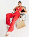 [The Frolic] The Frolic Firth ring detail linen wide leg jumpsuit in red 16 Red