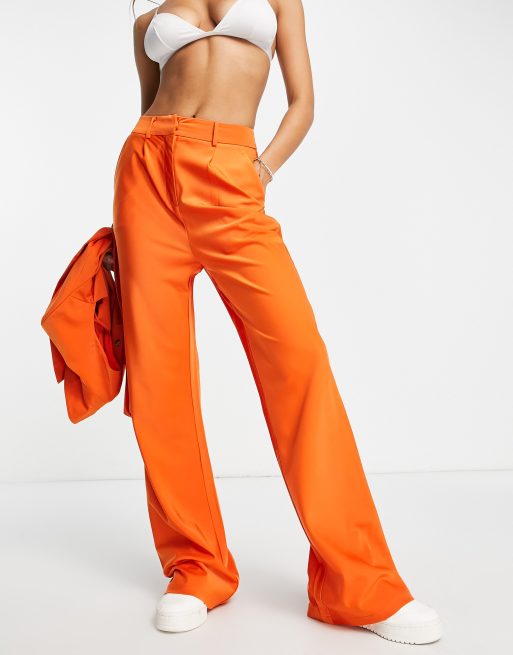 Color Block Satin Pants Set (Orange/ Fuchsia)