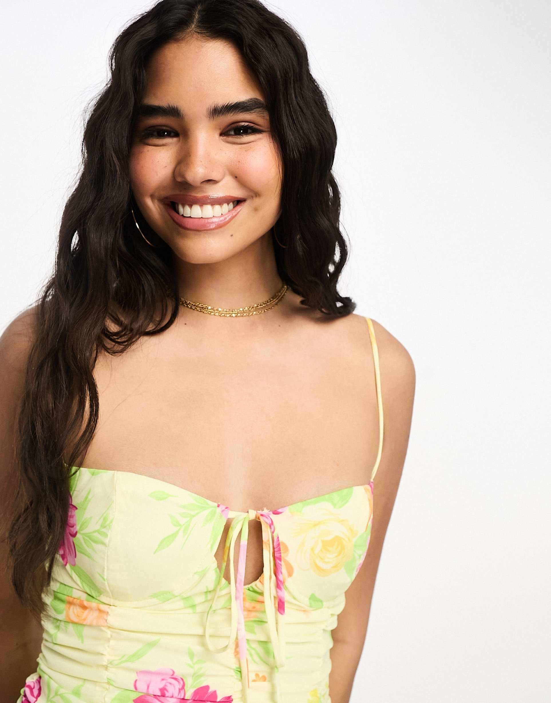 the frolic floral print ruched body mini dress in multi