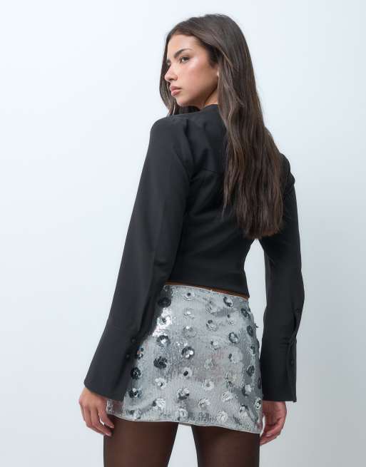 The Frolic flower sequin mini skirt in silver, 5 of 5