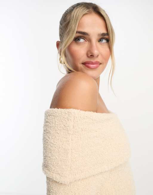 The Frolic cable knit roll neck mini jumper dress in cream