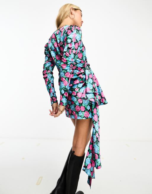 The Frolic garden floral long sleeve ruffle mini dress in multi ASOS