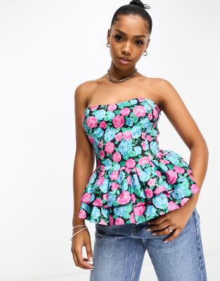 The Frolic Garden Floral Taffeta Corset Top In Multi