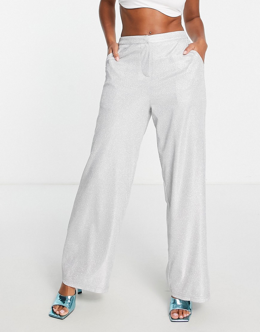 The Frolic Glitter Lurex Suit Pants In Silver - Part Of A Set