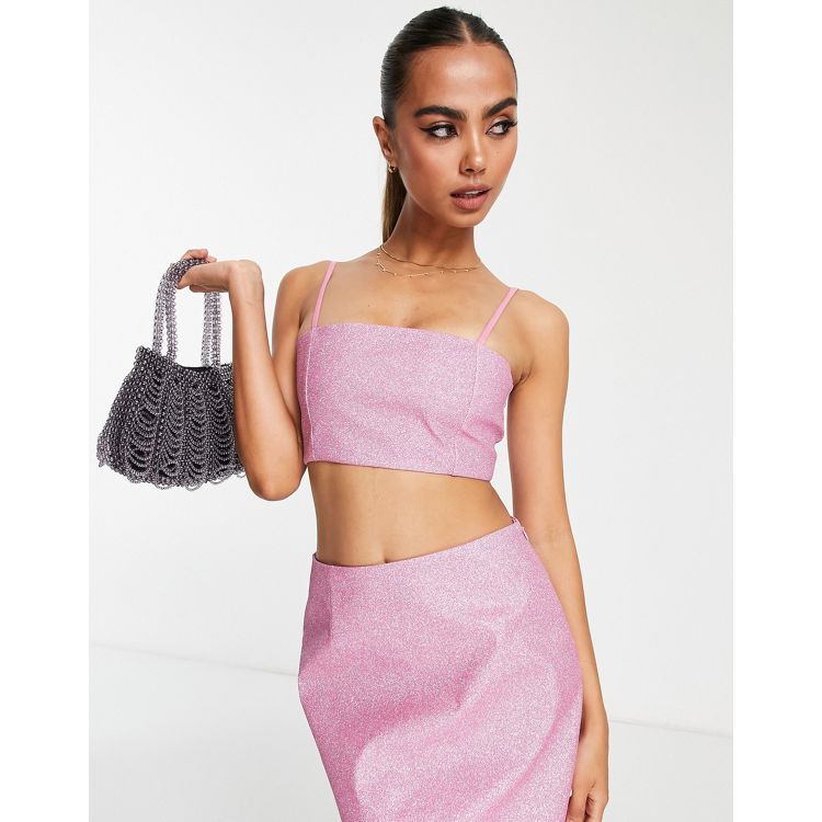 The Frolic glitter micro crop top in pink - part of a set