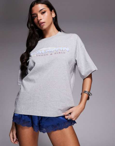 The Frolic – Grå t-shirt i oversized fit med sporttryck framtill - view 1