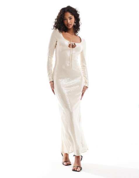 The Frolic - Guldfarvet bodycon-maxikjole med bindebånd foran og pailletter - Kun hos ASOS - view 1