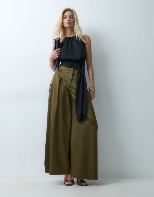 The Frolic halter neck low back drape detail top in black, 2 of 5