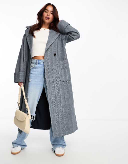 The Frolic herringbone longline coat in gray | ASOS