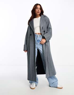 The Frolic herringbone longline coat in grey