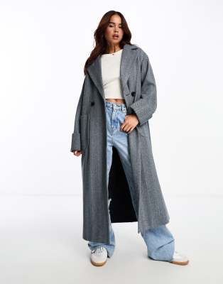 The Frolic herringbone longline coat in grey | ASOS