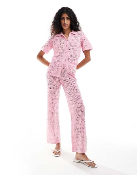 The Frolic - Hibiscus - Pantalon de plage d'ensemble ample en maille crochetée - Rose bonbon - view 1