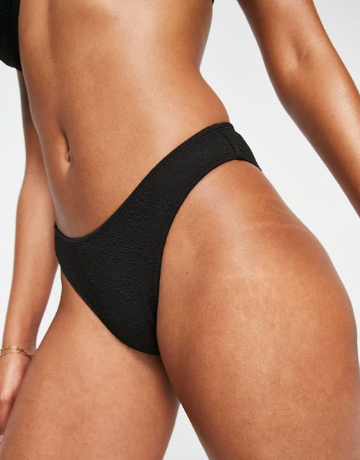The Frolic high leg scoop bikini bottom in black texture