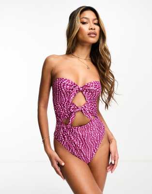 The Frolic ivan bardot tie cut out detail swimsuit in pink - ASOS Price Checker