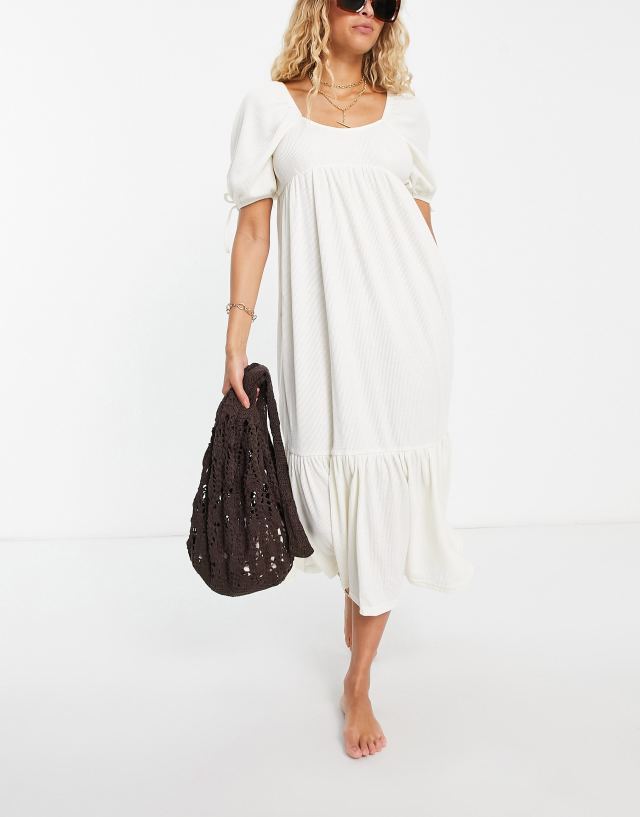 The Frolic Jordanna smock beach dress in cream waffle