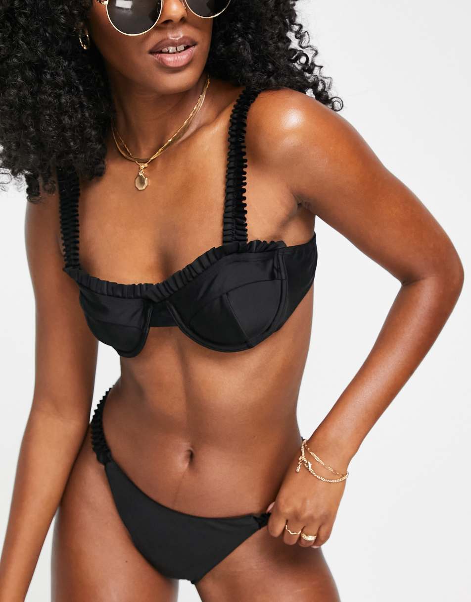 The Frolic Kirsten frill underwired bikini top in black