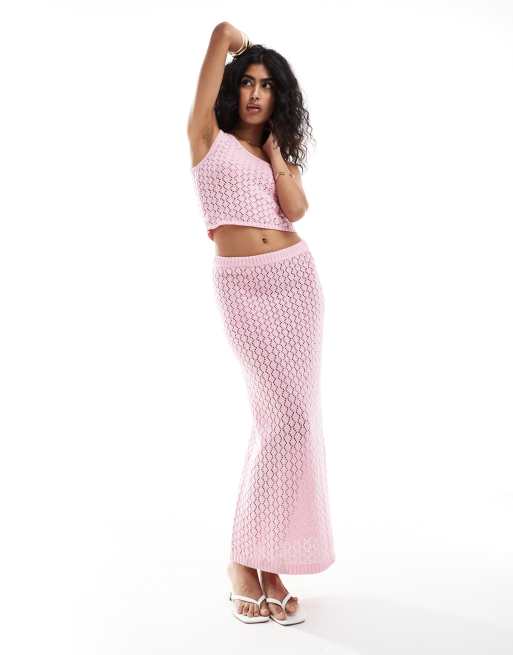 The Frolic - Kristen - Lange strandrok in pastelroze, deel van co-ord set