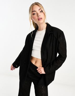 The Frolic lace oversized suit blazer in black co-ord