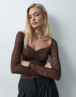 The Frolic lace sweetheart neckline top in chocolate | ASOS