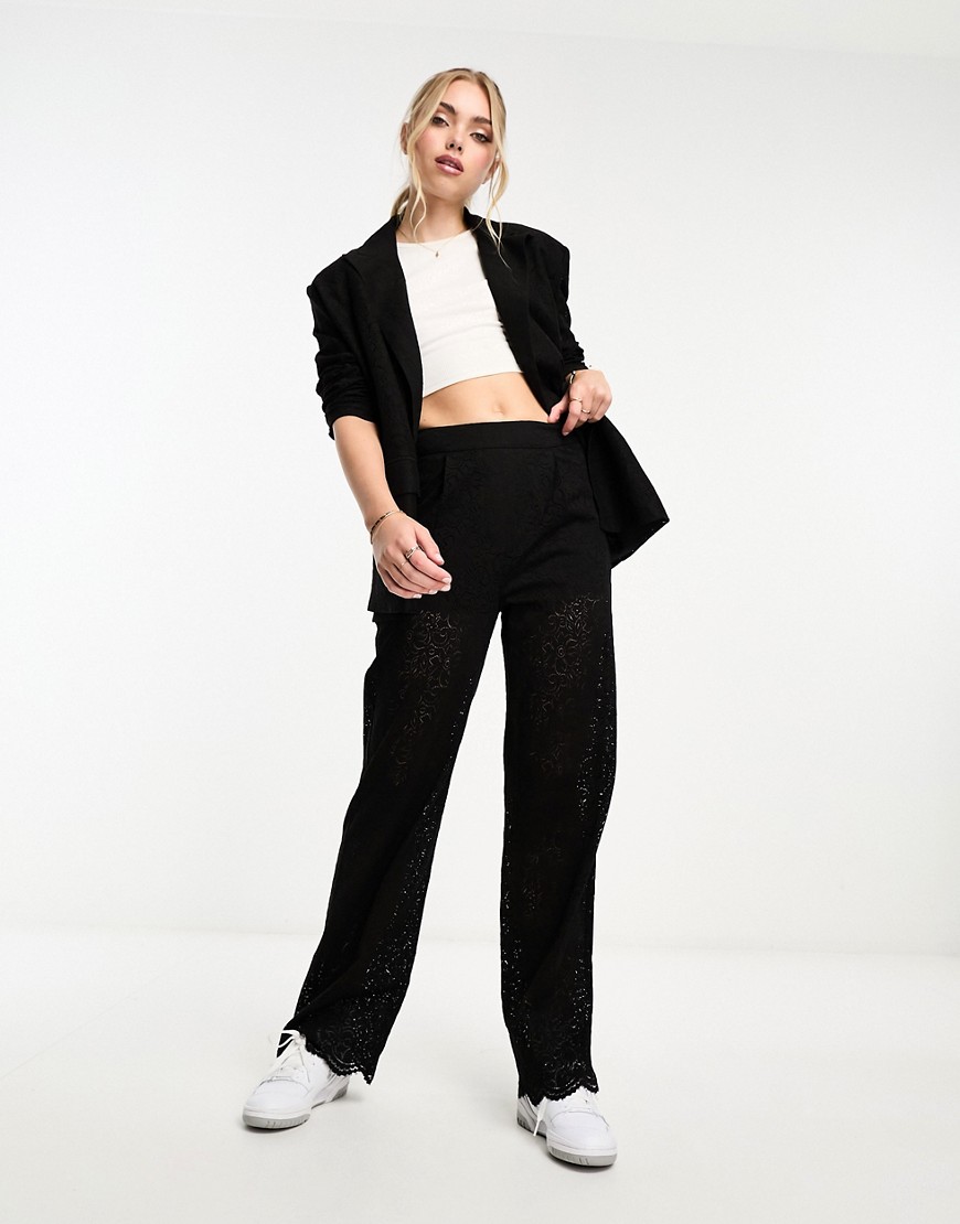 The Frolic Lace Tailored Wide Leg Pants In Black - Part Of A Set
