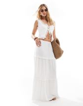 South Beach x Misha Grimes ruched tiered maxi beach skirt in white - part of a set