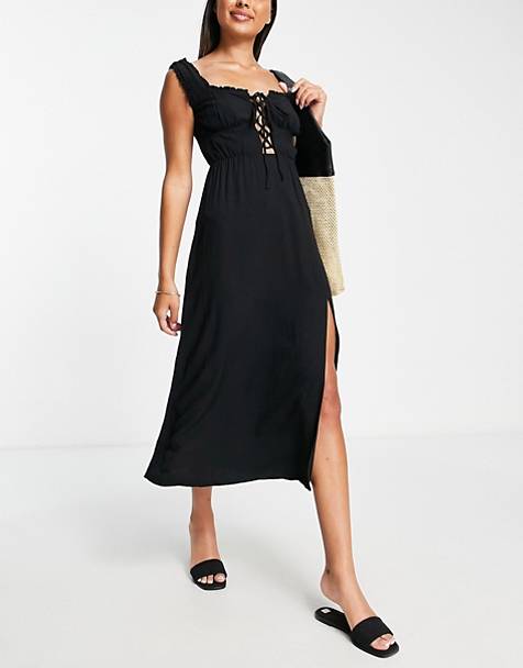 ASOS Damen Kleidung Kleider Strandkleider ASOS DESIGN Curve flutter sleeve beach mini dress in stripe 