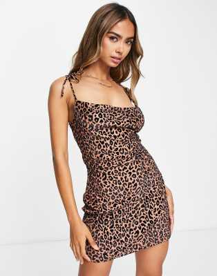 The Frolic Leopard Print Burnout Cami Mini Dress In Tan-brown