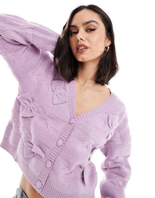 The Frolic - Lilla cardigan med sløjfedetalje og gennemgående knapper i kabelstrik - Kun hos ASOS 