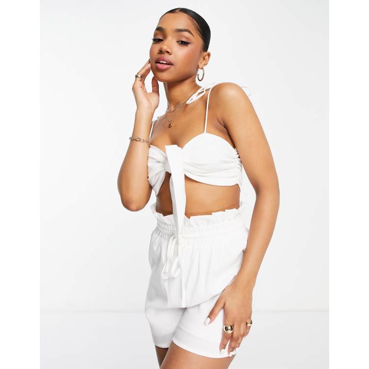 The Frolic linen bow detail white cami top co-ord