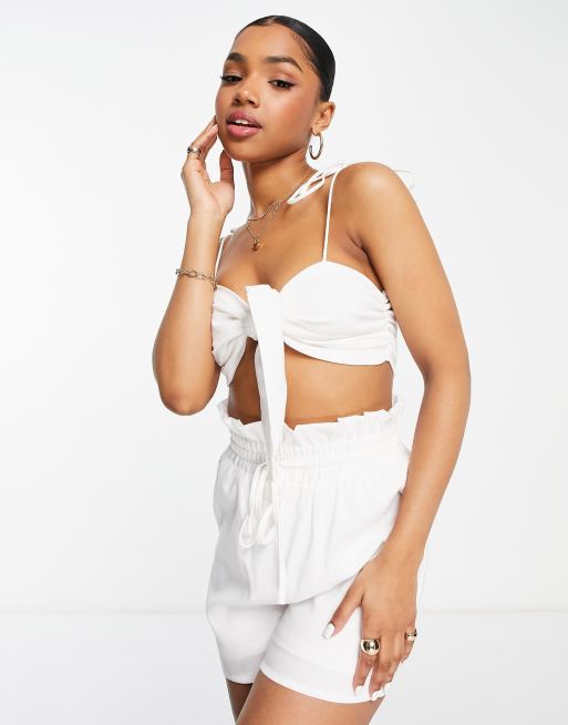 The Frolic linen bow detail white cami top (part of a set)