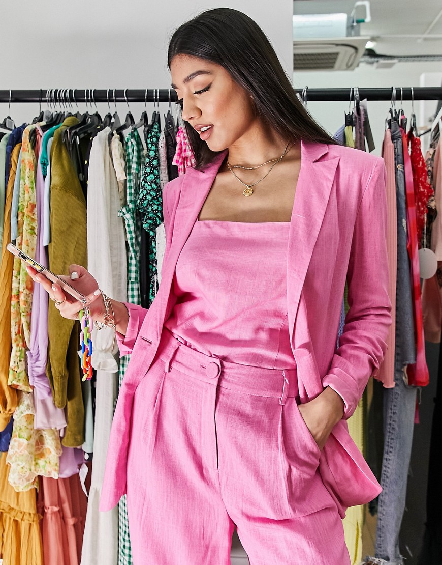 The Frolic linen oversized suit blazer in bright pink