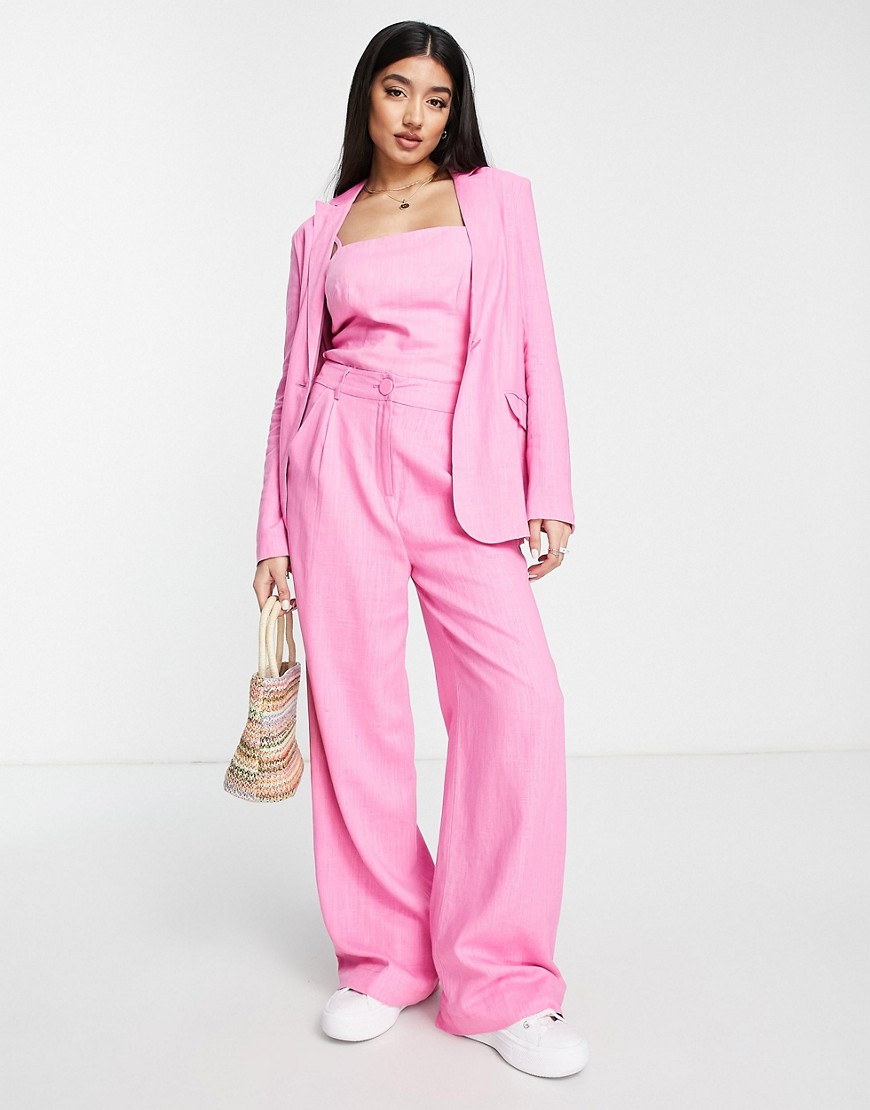 The Frolic linen oversized suit pants in bright pink