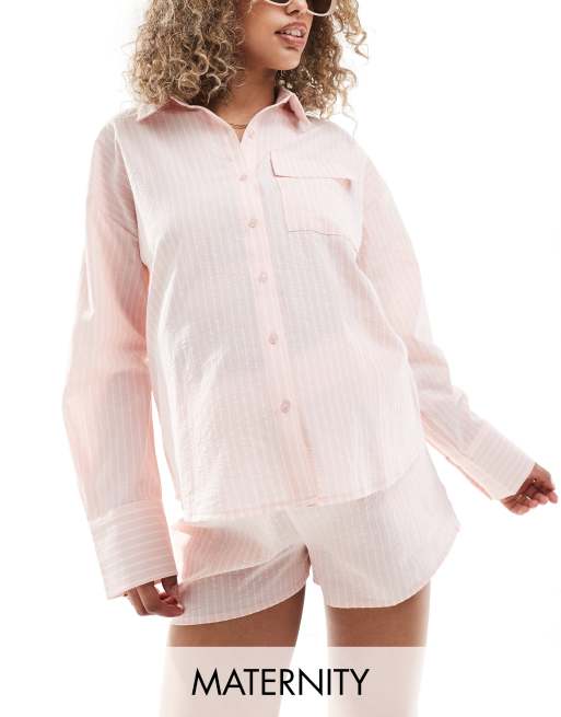 The Frolic –Mammakläder – Raye – Rosa och vitrandig skjorta i oversize