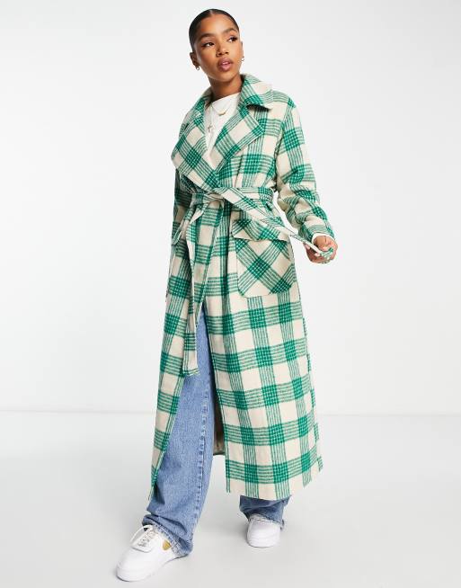 The Frolic Manteau carreaux avec ceinture Vert for t