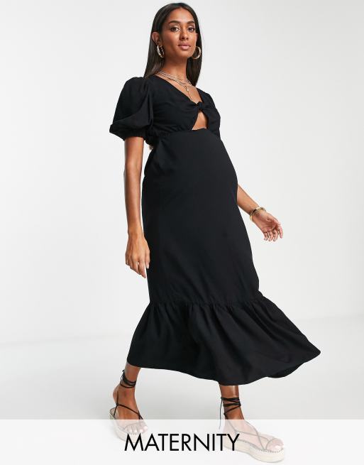 The Frolic Maternity cut out midi beach summer dress in black