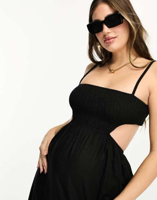 The Frolic Maternity emerald cut out maxi summer dress in black