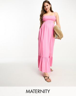 The Frolic Maternity Emerald Cut Out Maxi Summer Dress In Pink Lemonade-black