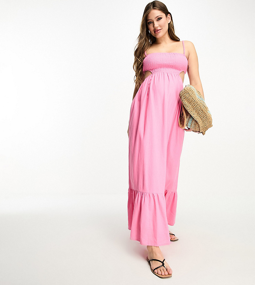The Frolic Maternity Emerald Cut Out Maxi Summer Dress In Pink Lemonade-black