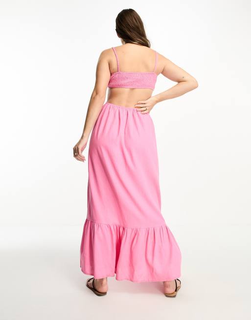 The Frolic Maternity emerald cut out maxi summer dress in pink