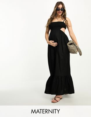 The Frolic Maternity - Emerald - Maxi-Sommerkleid in Schwarz mit Zierausschnitt