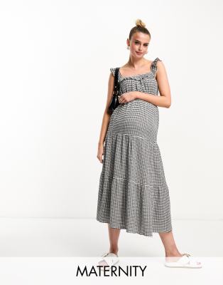 The Frolic Maternity - Gestufter, sommerlicher Strandrock mit Vichy-Karo in Schwarz und Weiß, Kombiteil-Lila