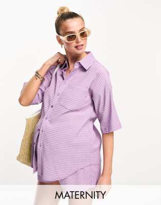 The Frolic Maternity hassiuma short sleeve shirt in lilac gingham - part of a set  