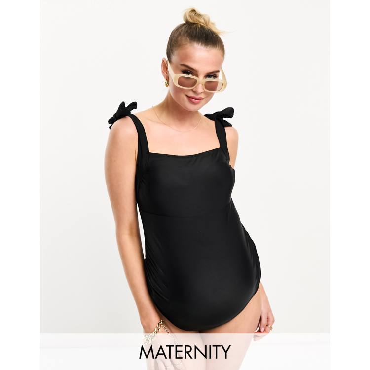 Topshop Maternity scoop back crinkle swimsuit in black