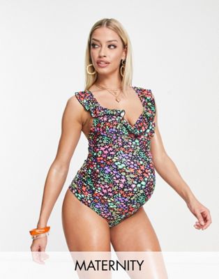 The Frolic Maternity konia daisy chain floral print ruffle detail cupped swimsuit in multi